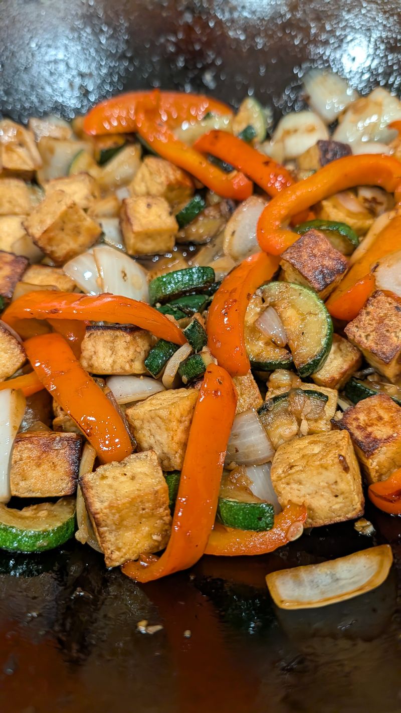 Colorful tofu stir fry with vegetables